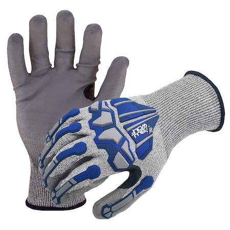 Bluwolf Cut Resistant 18 Ga.ANSI A4 Gloves, Polyurethane Palm Coating/TPR Knuckle/Finger Guards, XL